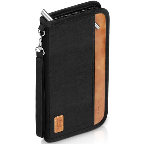Looxmeer Travel Wallet, Family Passport Holder, RFID Blocking Travel Accessories Document Organiser for Tickets, Cards, Cash, Pen, Key, Waterproof Cover Holiday Essentials Case for Man & Woman