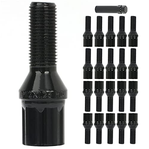 AINTIER Wheel Bolt Automotive Lug Bolts 12x1.25 20 Pieces Black Shank Length 28mm with 1 Key Compatible with for 500X for Cherokee for Renegade