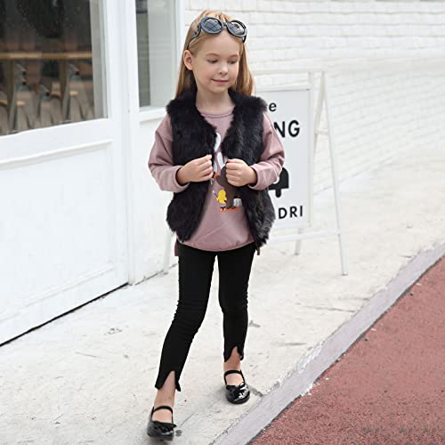 Faux 𝗙𝘂r Vest for Toddler Girls Sleeveless Open Front Crewneck Thick Coat Winter Puffy Warm Windproof Outwear4