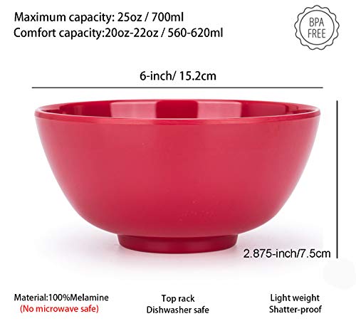 Set Of 6 100% Melamine 28Oz Salad Bowls Set,6 Inch Round Melamine Soup Cereal Bowls,Melamine Dinnerware Sets For Home Dinner Party Or Picnic,Break-Resistant And Bpa Free,Multicolor #TOP1