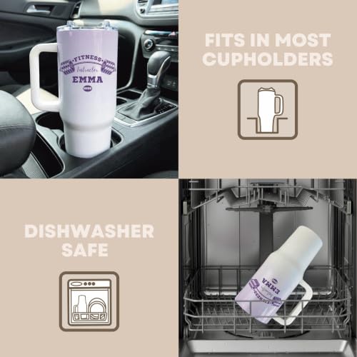 Custom Fitness Instructor 40oz Tumbler with Handle, Personalized Cute Barbell Travel Mug, Gym Cup Name Year - Violet - Zumba Dance Aerobics Class Leader Female Health Wellness Advocate Present - Image 4