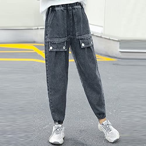 Aislor Girls Jeans Elastic Leg Cuffs Denim Trousers Elastic Waist Casual Loose Fit Denim Pants with Square Pockets4