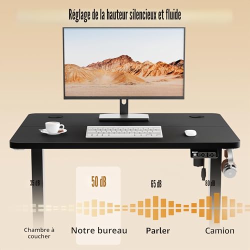 Table réglable en hauteur électrique ERGOMAKER assis debout avec plateau noir