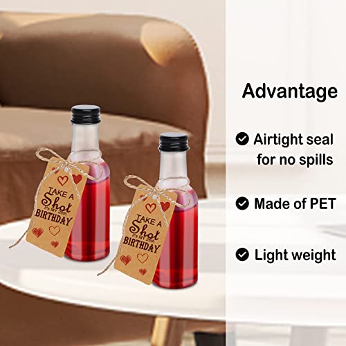 72 Pack Mini Liquor Bottles, Empty Plastic Spirit Bottles with Black Cap,1oz/30ml Mini Alcohol Bottles with 10 Funnels, 72 Tag and Ropes, Miniature Bottles for Weddings,Party Favors - Thumbnail 5