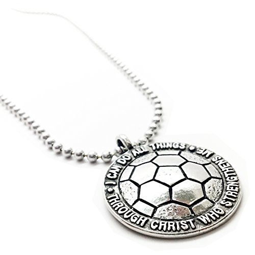 Soccer Necklace I Can Do All Things Through Christ in Antique Silver Finish Phililippians 4133