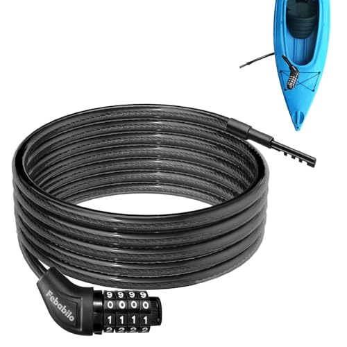 Febabilo Long Cable Lock Extra Long Straight Bike Lock (5ft to 25ft) with Resettable Combination Kayak Locks Unique Thin end Cable Locks Suitable Kayak Scooter Paddle Boards Canoe Jet Ski
