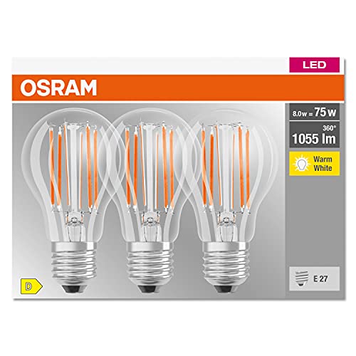 OSRAM LED Base Classic A75, Clear Filament LED Lamps Made of Glass for E27 Base, Bulb Shape, Warm White (2700K), 1055 Lumen - Image 3