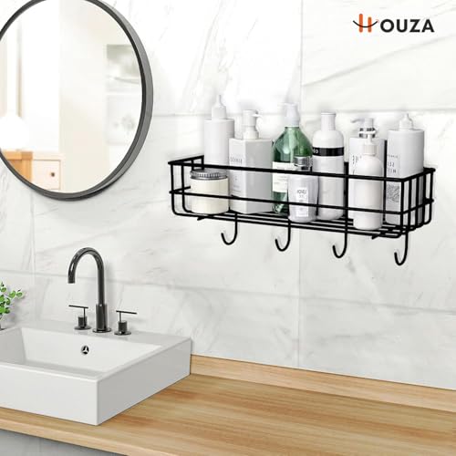 Image of HOUZA Wall-Mounted Bathroom Rack - Self Adhesive Organizer, 𝐍𝐨 𝐃𝐫𝐢𝐥𝐥𝐢𝐧𝐠 𝐍𝐞𝐞𝐝𝐞𝐝 & Space-Saving with Lightweight, Effortless Setup (Pack of 1)