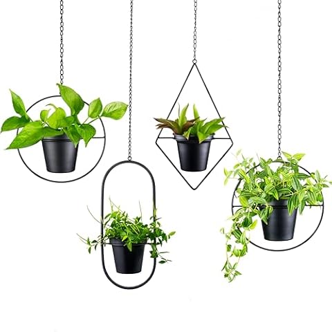 Metal Hanging Planters, Modern Plant Hanger with 5 inch Flower Pot, Small Wall and Ceiling Planter for Indoor Plants, Home Décor Cover