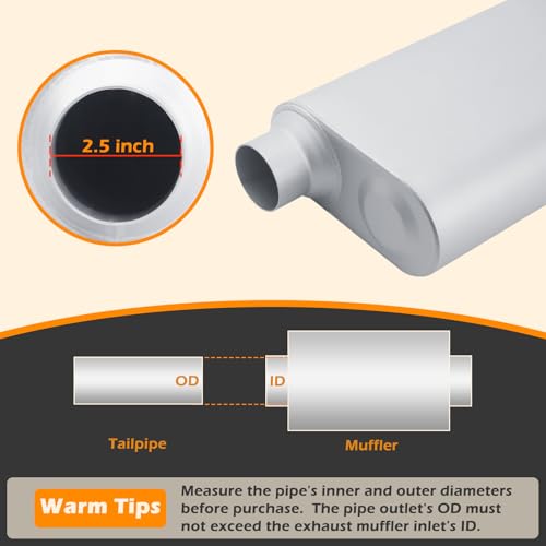 Image of A-KARCK Universal Exhaust Muffler 2.5 inch Offset Inlet 2.5 inch Dual Outlet, 17.3 inch Overall Length Aluminized Steel Aggressive Sound Race Muffler for Cars, Trucks