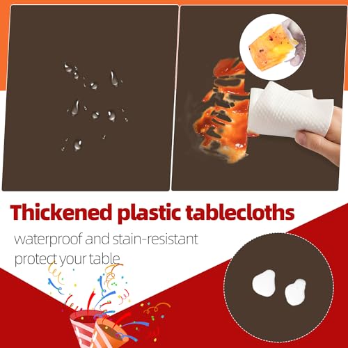 Image of tujol Brown 6 Pack Plastic Table Cloth 84 inch, Disposable Round Tablecloth Table Cover, Plastic Tablecloths for Parties
