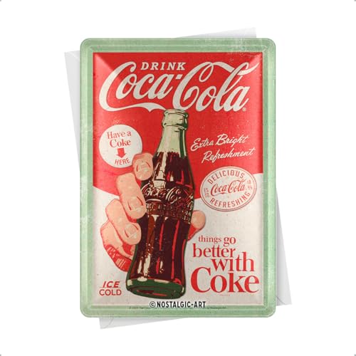 Nostalgic-Art Retro Tin Postcard, 10 x 14 cm, Coca-Cola - Better with Coke - Gift Idea for Coke Fans Original Licensed Product (OLP), Metal Postcard, Mini Tin Sign as Greeting Card