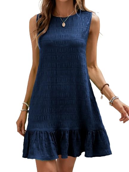 Image of SOLY HUX Women's Ruffle Hem Sleeveless Tank Dress Round Neck Casual Smock Summer Mini Dresses Deep Blue, 4X-Large