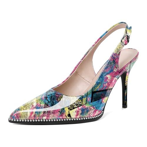 Image of SAMMITOP Women Slingback Heels Stilettos Closed Pointed Toe High Heel Silver Beaded Pumps Comfortable 3.5 Inch High Heels for Women Dressy Shoes