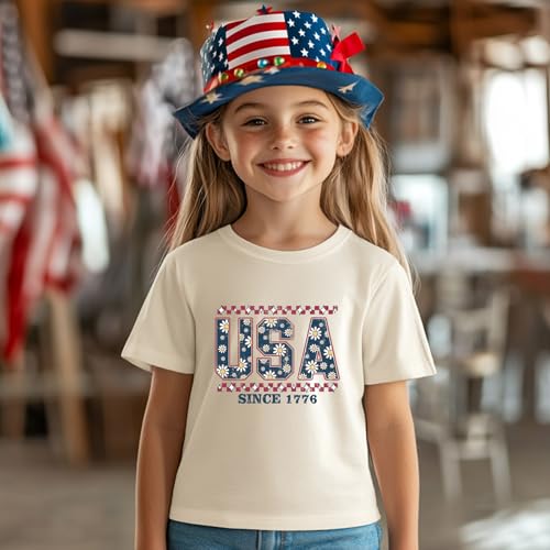 Toddler Girl American Flag Shirt 4th of July Tshirt Cotton Short Sleeve Tees 2-12 Years3
