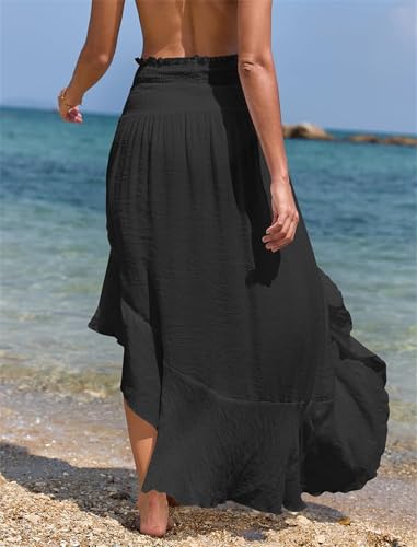 BONVEN Womens Boho Beach Skirt Cover ups High Waisted Flowy Summer Maxi Skirt Bathing Suit High Slit Skirts3