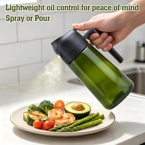 Image of 2 PCS Oil Sprayer, 2 in 1 Oil Sprayer for Kitchen Cooking, 470ml Oil Spray Bottle for Home (Olive+Black+Green)