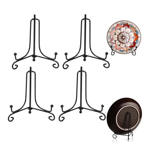 4 Pcs Iron Display Stand,4 Inch Iron Easel Plate Display Photo Holder Stand, Displays Picture Frames, Cookbooks, Decorative Plates, Tablets and Art(Black)