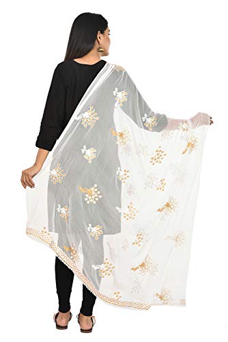 Image of YOUTHQUAKE Heavy Embroidered Work Chiffon Dupatta for Womens & Girls With Fancy Lace