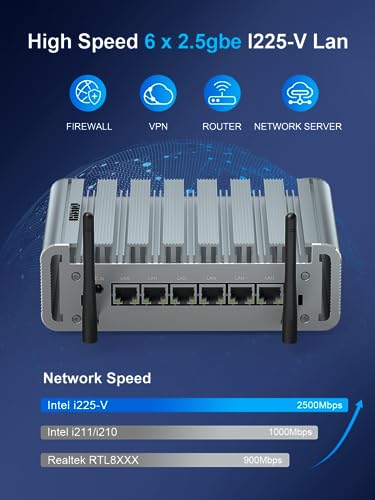 Image of HYSTOU Firewall Mini PC J5005 4GB DDR4 128GB SSD Router PC | Micro Firewall Appliance for Networking, 6*2.5GbE Firewall Router, AES-NI, Vesa /Wall Mount,4USB,RS232 COM,Support OPNsense