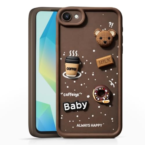 Image of Bintage Cute Fun Ball | Taddy Cartoon 3D Smiley Coffee Cup | Milk Donut | Full Protection Rubber Back Cover Compatible for Vivo 1812 / Vivo Y81i - Brown