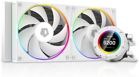 ID-COOLING SL240 WHITE CPU Liquid Cooler with Display, Customizable 2.1" LCD Display for Images or Performance Metrics, 240mm AIO Cooler, Dual AF127 ARGB Fans, Fits Intel/AMD