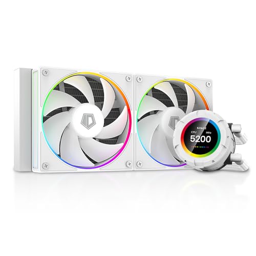 ID-COOLING SL240 WHITE CPU Liquid Cooler with Display, Customizable 2.1 LCD Display for Images or Performance Metrics, 240mm AIO Cooler, Dual AF127 ARGB Fans, Fits Intel/AMD