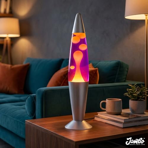 Image of JAMBO 16 inch Beautiful Lamp- Purple with Yellow /Orange Wax, Relaxing Liquid Light, Night Light Nightlight, Home Decor Living Room Office Bedroom Lamp for Adults Teens Kids Magma Motion