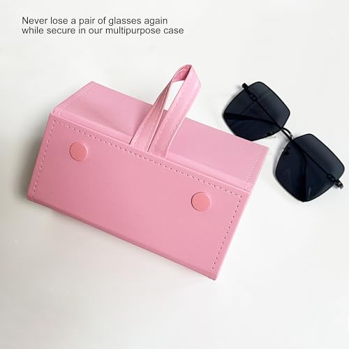 Image of Longjet Glasses Case Travel Sunglasses Organizer Leather Eyeglasses Storage Box Multiple Slots Hanging Eyewear Holder