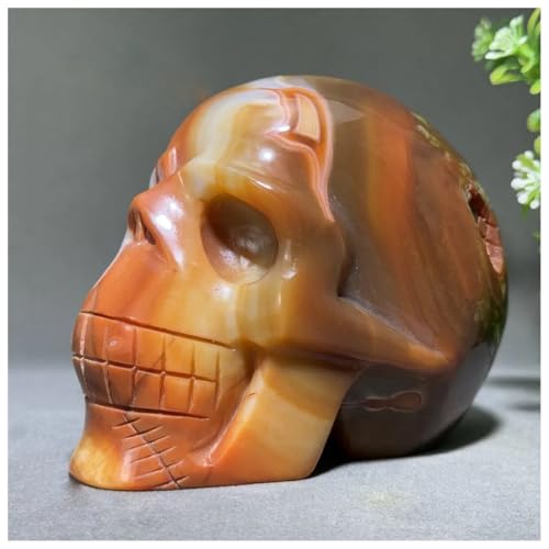 LQYXGS Crystal Stone Home Decor Natural Red Agate Skull Hand-Carved Craft Home Decorations(1448g)