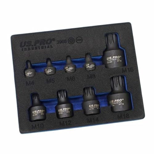 9pc Stubby Impact Spline Bit Socket Set M4 to M18 in EVA Foam Tray US PRO TOOLS
