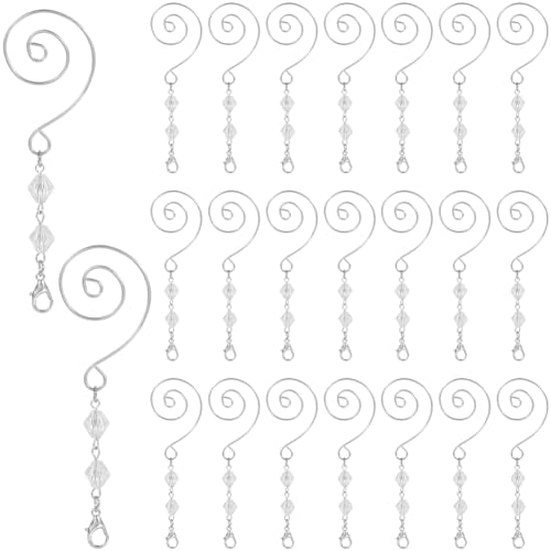 SOFPLATE 1 Box 25Pcs S Hook Ornament Hangers Christmas Decorations Ornament Hooks with Lobster Claws Beadable Acrylic Wire Platinum Jeweled Hanging Decorative for Christmas Tree Wall Party Home Decor