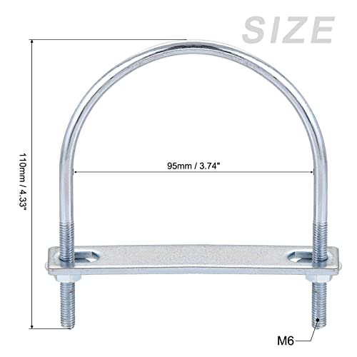 Image of METALLIXITY U Bolts 2 Sets (M6x95x110mm), Round U Bolt Steel with Accessories - for Construction, Pipe