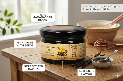 Image of Exotic Vanilla - Pure Vanilla Beans Paste with Seeds 250g - Made with Real Madagascar Vanilla Beans, Rich & Concentrated, Alcohol-Free, Gluten Free, Baking Bean Paste for Ice Creams, Puddings