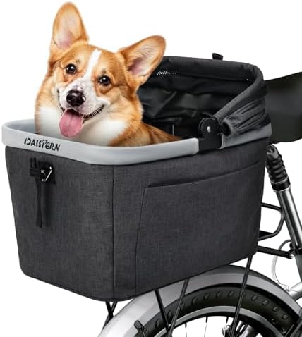 Foldable Dog Rear Bike Basket Supports Up to 22 lbs with Metal Fr...