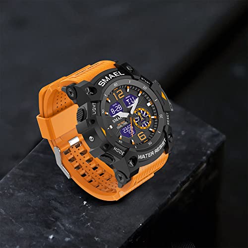 Watch For Men Digital Watch Dual Time Date Chronograph Analog Stopwatch Alarm Quartz Watch For Men Military Luminous 5Atm Waterproof Sports Men Wristwatch Watch For Casual Life Business Work Orange #TOP6