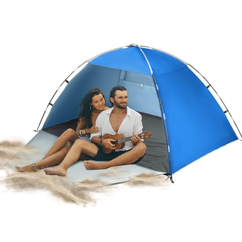 Beach Tent for 2-4 Persons, Beach Tent Sun Shelter UPF50+ UV Protection, Sun Shade Witch Huge Breathable Mesh Window, Easy Set up, for Beach, Camping, Fishing