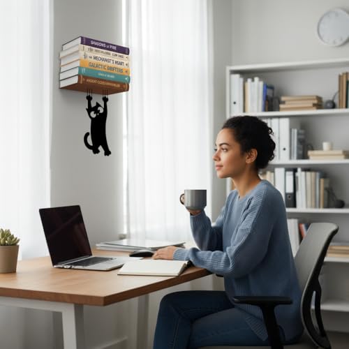 Image of Illusion Bookholder | Wall Mounted Book End | Superhero Bookshelf | Decor for Kids Room, Invisible Metal Book Holder Heavy Duty (Cat)