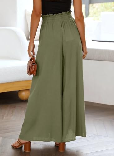 Image of Dokotoo Pants for Women Casual Elastic Waist Wide Leg Pants with Pockets