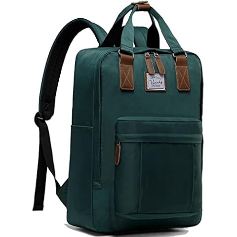 VASCHY Backpack for Women, Men Vintage School Backpack Travel Work Rucksack Water Resistant Daypack with Button Top Handle (Dark Green) Cover