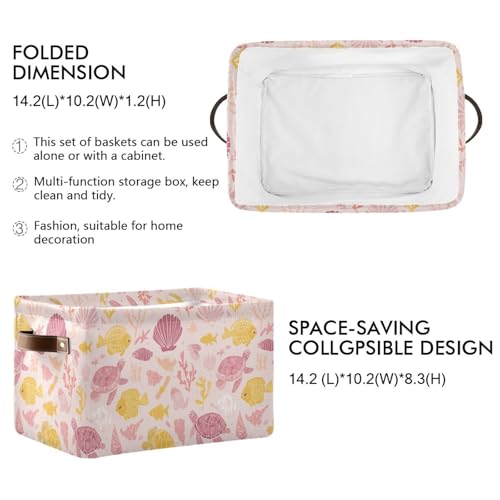 Image of Aslsiy Storage Basket Ocean Life Turtle Nursery Bins Pink Fish Seashell Baby Box Canvas Clothes Shelf Basket Laundry Hamper 2 Pcs