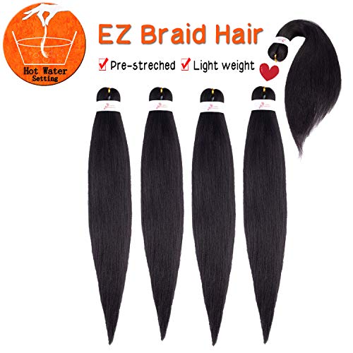 26"-4 Packs Pre-Stretched Braiding Hair EZ Braids Hot Water Setting Itch Free Yaki Texture 100% Premium Fiber Crochet Synthetic Braiding Hair Extensions (26''-4Packs, 2#) …