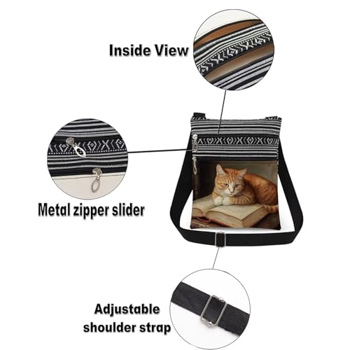 Orange Cat Printed Crossbody Bag Adjustable Shoulder Strap Messenger Bag Stylish Travel Crossbody Purse Birthday Gift Idea for Cat Lovers Women Men Teens Halloween Christmas Gift 6