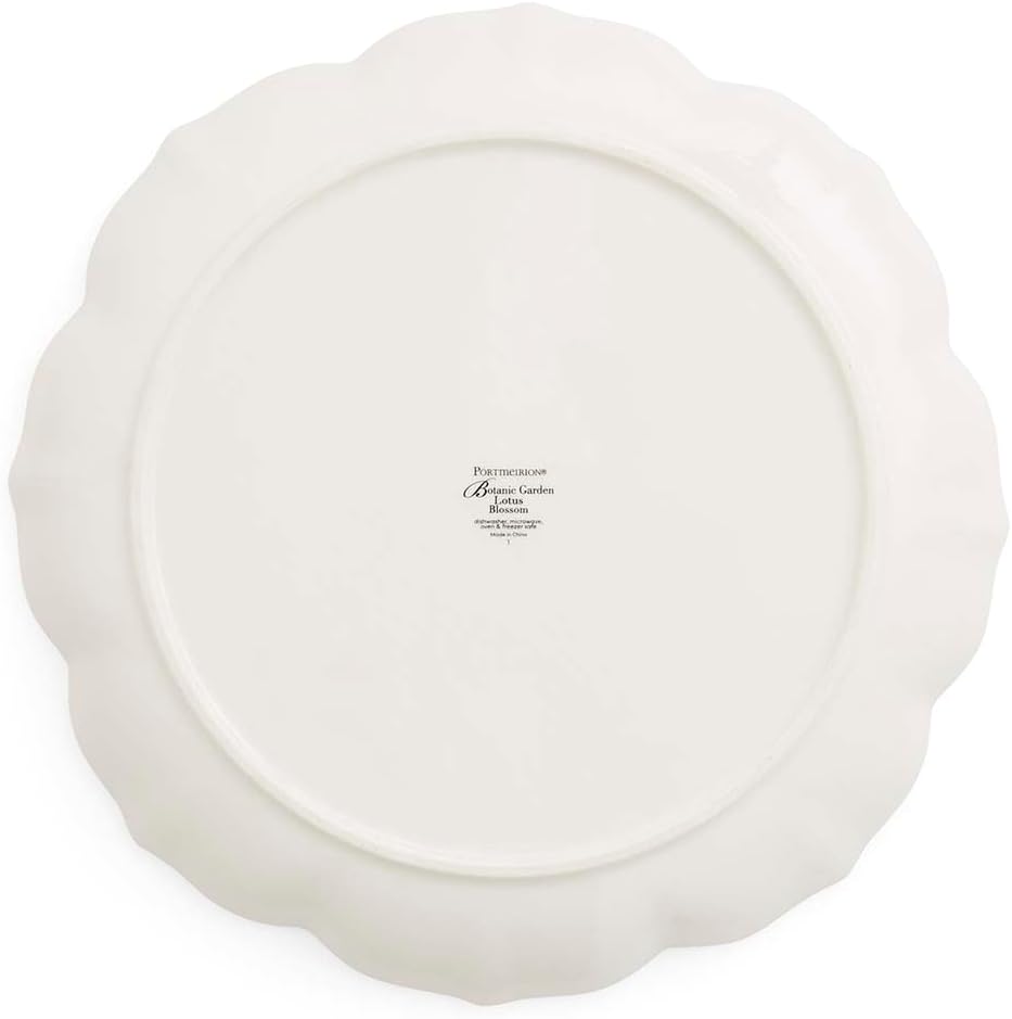 Portmeirion Botanic Garden Lotus Blossom Dinner Plates, Set of 4 - Mexican Lily Porcelain Plates with Butterfly Motif, 11.25" Floral Shape for Dining or Display - Oven, Microwave & Dishwasher Safe
