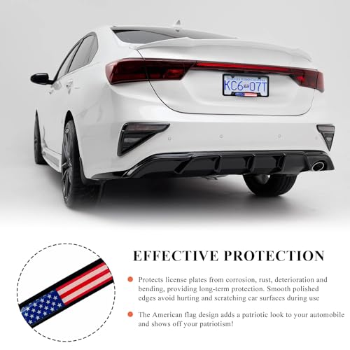 Image of 2 PCS Flag License Plate Frame, American Flag Patriotic Stainless Steel Auto Plate Cover, Vintage US Rust-Proof Vehicle License Plate Holder, Universal Car Accessories (Black&Colorful)