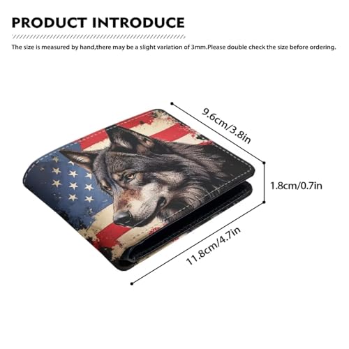 Image of Coldinair USA Flag Bifold Wallet for Teen Kids Boys Wolf Leather Wallets Cool Wallet Man Rfid Blocking Zipper Wallets With Coin Pocket Id Window