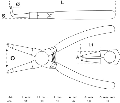 Alicate de puntas circlip angular de 180 mm para taller mecánico 5