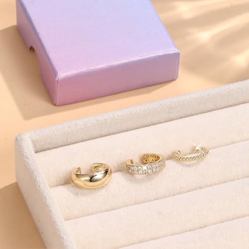 Diamday 3Pcs Ear Cuff Gold Ohrringe Damen Ohne Ohrloch Ohrmanschette Ohrclips Damen Fake Piercing Fake Helix Knorpel Ohrringe Verstellbare Ohrschmuck Ohrklemme Earcuff Silber Gold