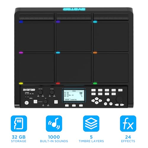 PD708 Sample Pad Electronic Sampling Drum Pad for Drummers Live Performance, 1000 Built-in Sounds, 32GB Storage, Onboard FX, Customizable LEDs by HXW - Image 2