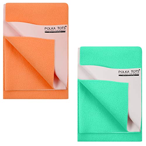 Image of Polka Tots Baby Mat Bed Protector Waterproof Sheet (Colors: Mint Peach Size: X-Large Dimensions: 140 x 200 cm) Pack of 2